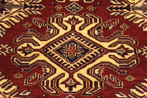 handmade Geometric Super Kazak Red Beige Hand Knotted RECTANGLE 100% WOOL area rug 4' x 6'