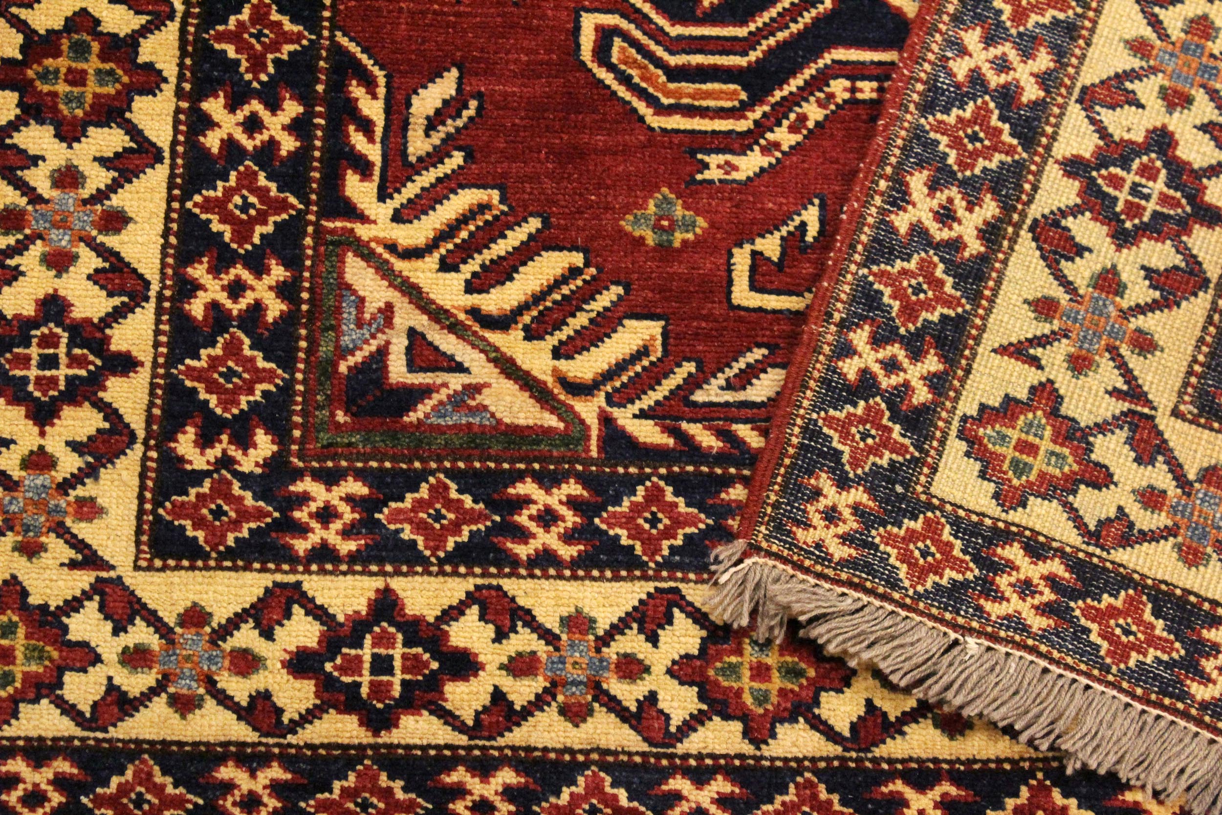 handmade Geometric Super Kazak Red Beige Hand Knotted RECTANGLE 100% WOOL area rug 4' x 6'