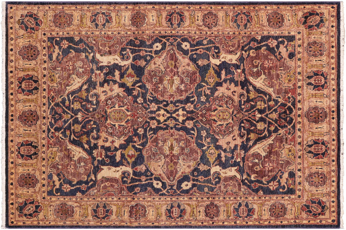 handmade Traditional Kafkaz Blue Gold Hand Knotted RECTANGLE 100% WOOL area rug 5x7