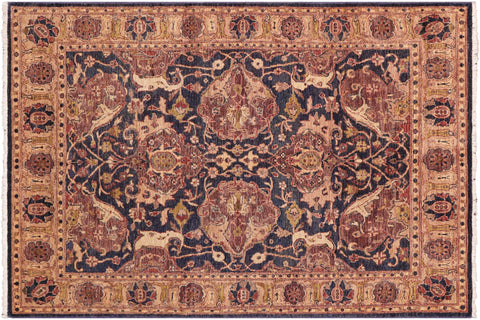 handmade Traditional Kafkaz Blue Gold Hand Knotted RECTANGLE 100% WOOL area rug 5x7
