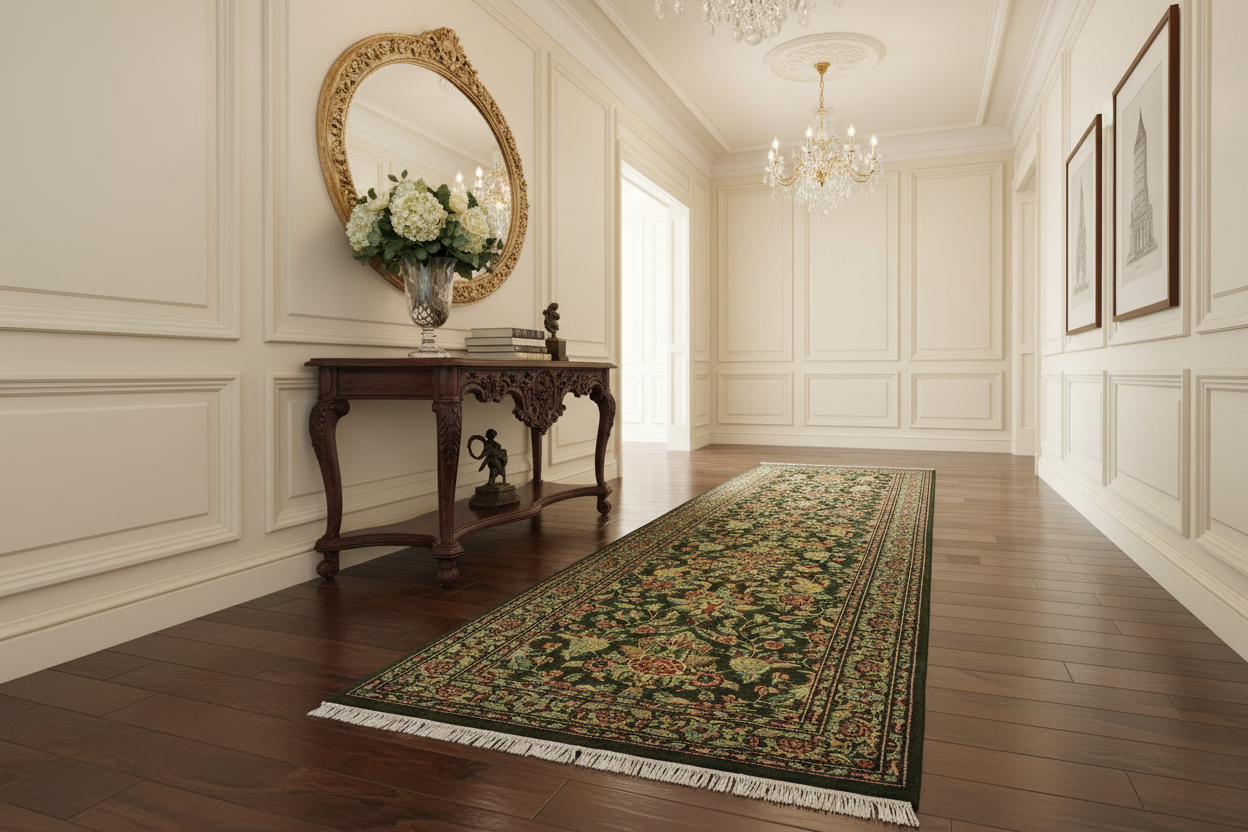 handmade Traditional Kashan Green Red Hand Knotted RUNNER 100% WOOL area rug 3' x 11'