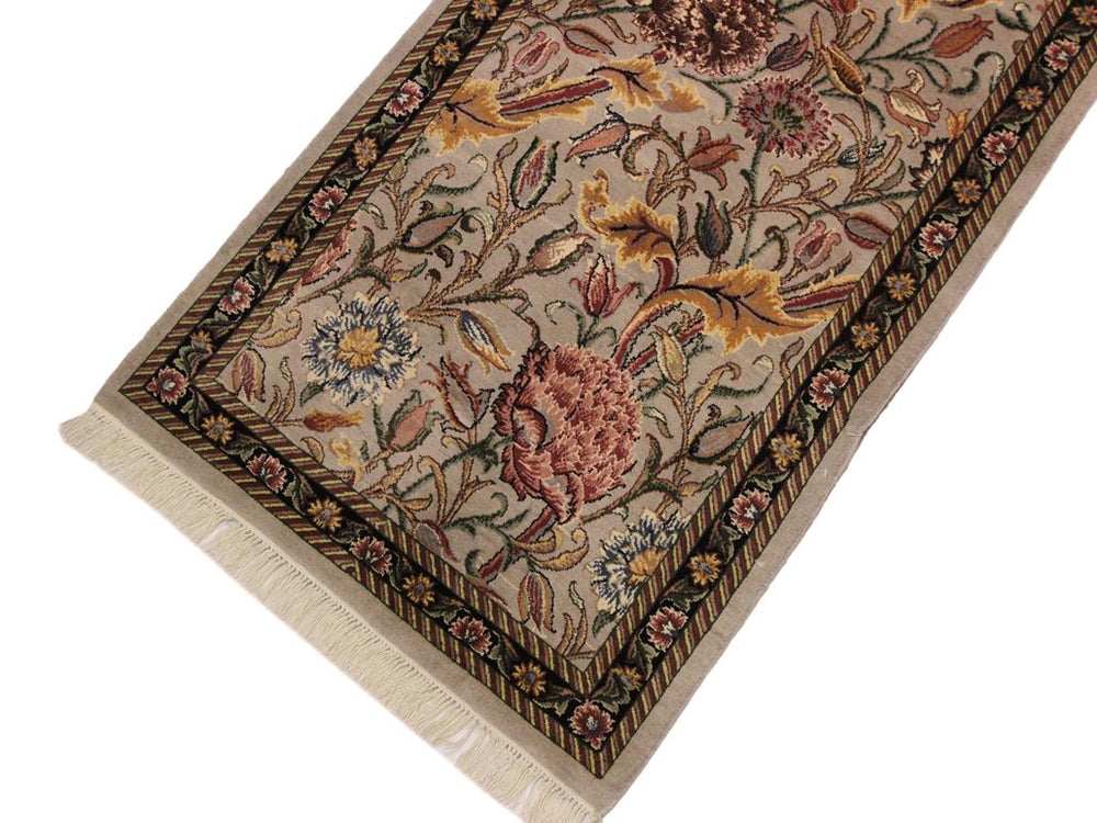 handmade Traditional Kamal Taupe Black Hand Knotted RUNNER 100% WOOL area rug 3x8