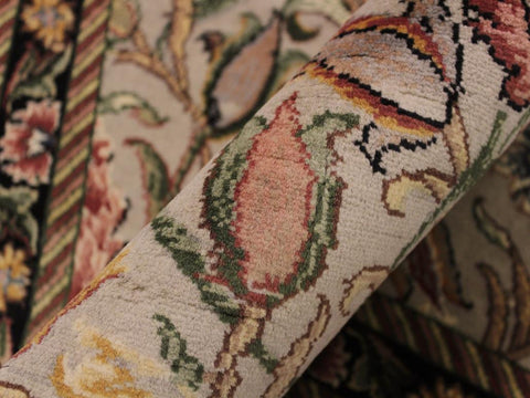 handmade Traditional Kamal Taupe Black Hand Knotted RUNNER 100% WOOL area rug 3x8