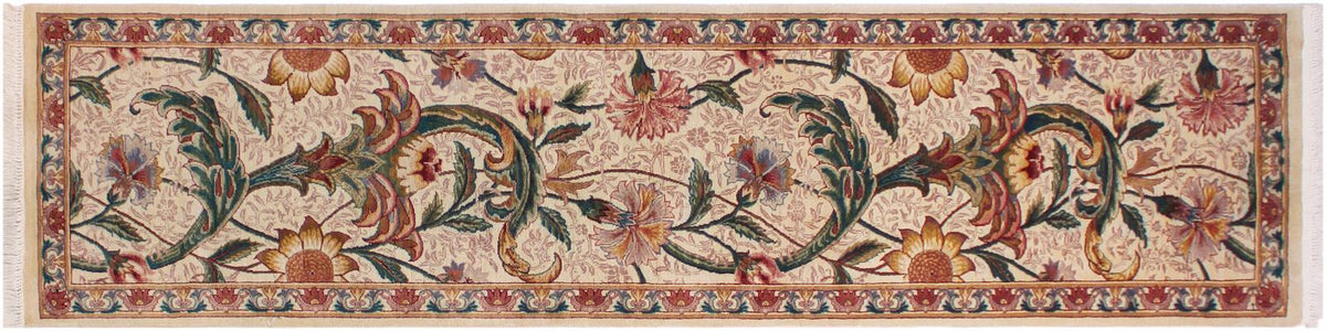 handmade Traditional Azeem Beige Gold Hand Knotted RUNNER 100% WOOL area rug 2x8