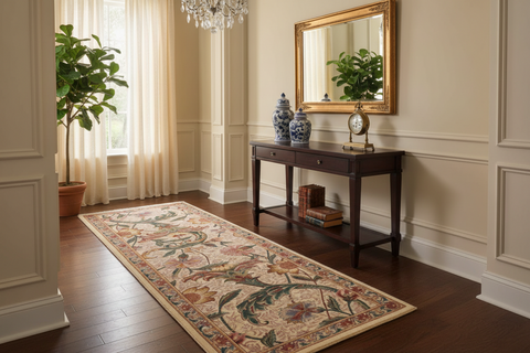 handmade Traditional Azeem Beige Gold Hand Knotted RUNNER 100% WOOL area rug 2' x 8'