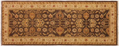 handmade Transitional Kafkaz Brown Beige Hand Knotted RUNNER 100% WOOL area rug 3'X8'
