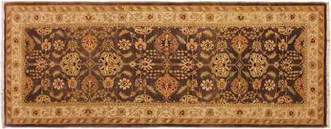 handmade Transitional Kafkaz Brown Beige Hand Knotted RUNNER 100% WOOL area rug 3' x 8'