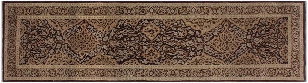 handmade Transitional Veg Dye Brown Gold Hand Knotted RUNNER 100% WOOL area rug 3'X11'