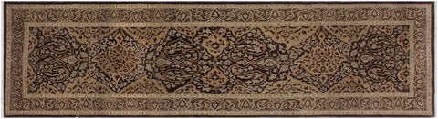 handmade Transitional Veg Dye Brown Gold Hand Knotted RUNNER 100% WOOL area rug 3'X11'