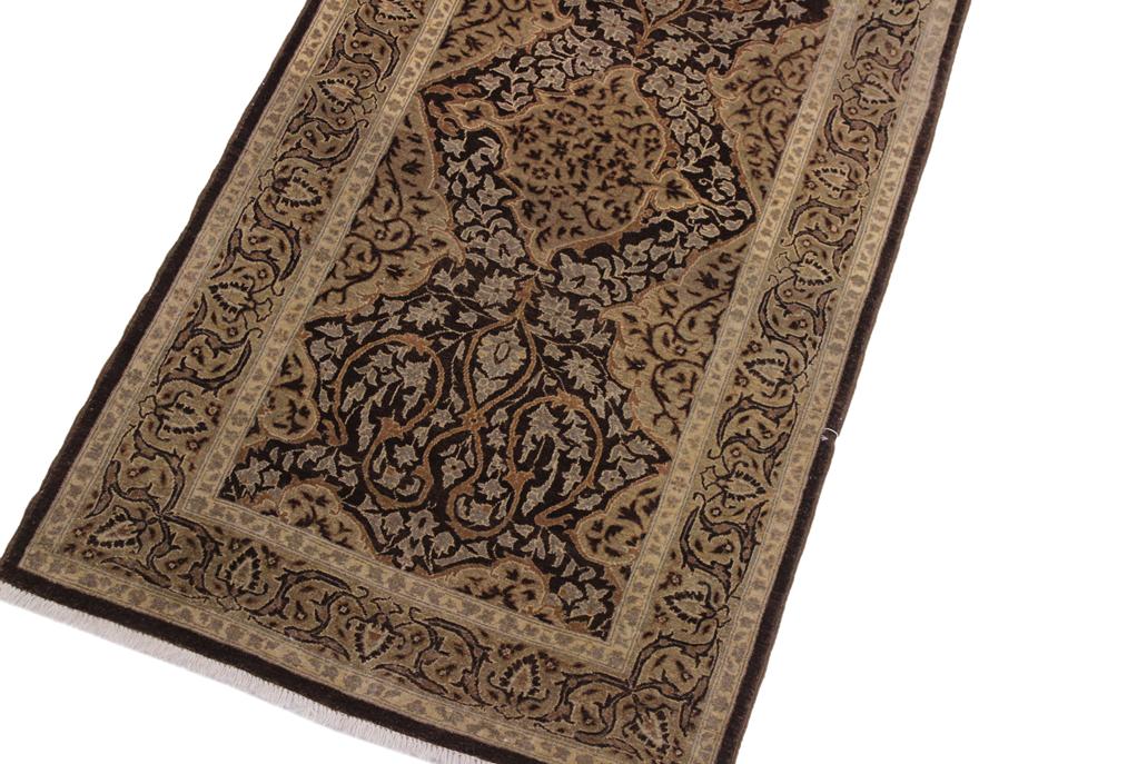 handmade Transitional Veg Dye Brown Gold Hand Knotted RUNNER 100% WOOL area rug 3'X11'