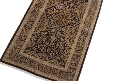 handmade Transitional Veg Dye Brown Gold Hand Knotted RUNNER 100% WOOL area rug 3'X11'