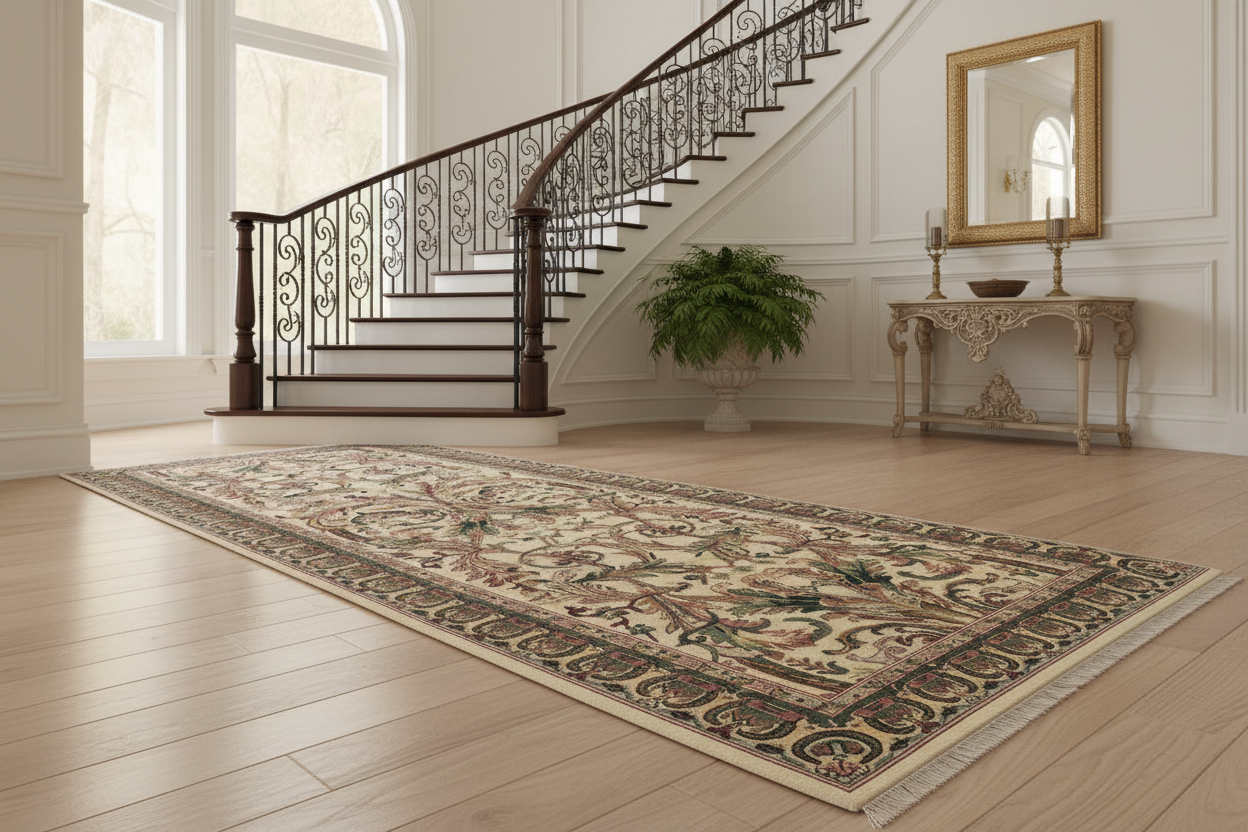 handmade Traditional Bhati Beige Green Hand Knotted RUNNER 100% WOOL area rug 3' x 12'