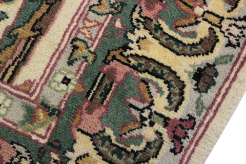 handmade Traditional Bhati Beige Green Hand Knotted RUNNER 100% WOOL area rug 3' x 12'