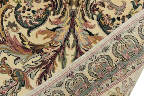 handmade Traditional Bhati Beige Green Hand Knotted RUNNER 100% WOOL area rug 3' x 12'