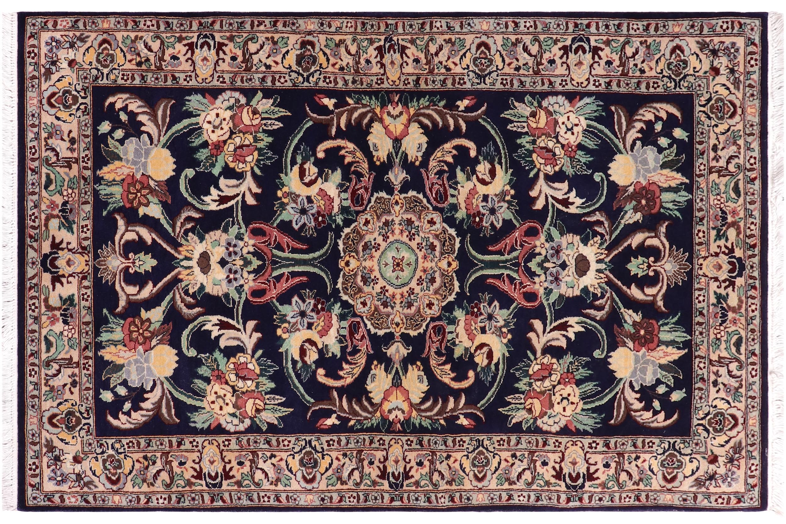 handmade Traditional Anarlaki Blue Ivory Hand Knotted RECTANGLE 100% WOOL area rug 3x5