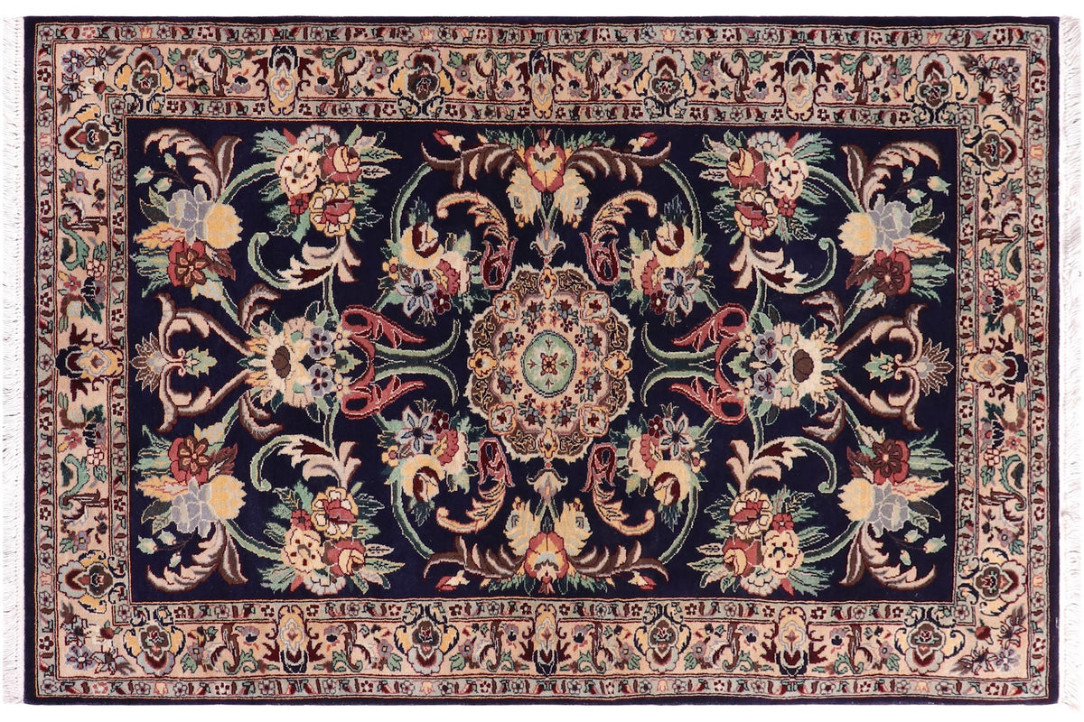 handmade Traditional Anarlaki Blue Ivory Hand Knotted RECTANGLE 100% WOOL area rug 3x5