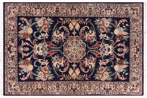 handmade Traditional Anarlaki Blue Ivory Hand Knotted RECTANGLE 100% WOOL area rug 3x5