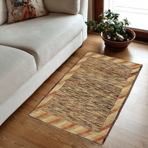 handmade Modern Gabbeh Blue Beige Hand Knotted RECTANGLE 100% WOOL area rug 3' x 5'