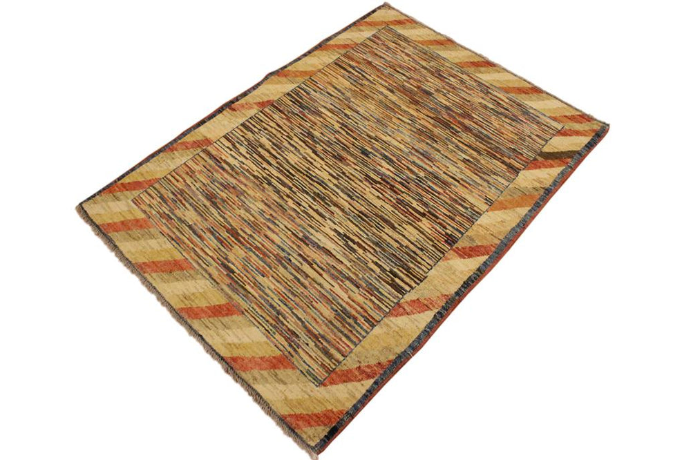 handmade Modern Gabbeh Blue Beige Hand Knotted RECTANGLE 100% WOOL area rug 3 X5 