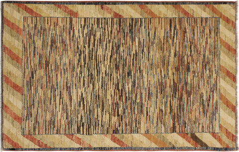 handmade Modern Gabbeh Blue Beige Hand Knotted RECTANGLE 100% WOOL area rug 3' x 5'