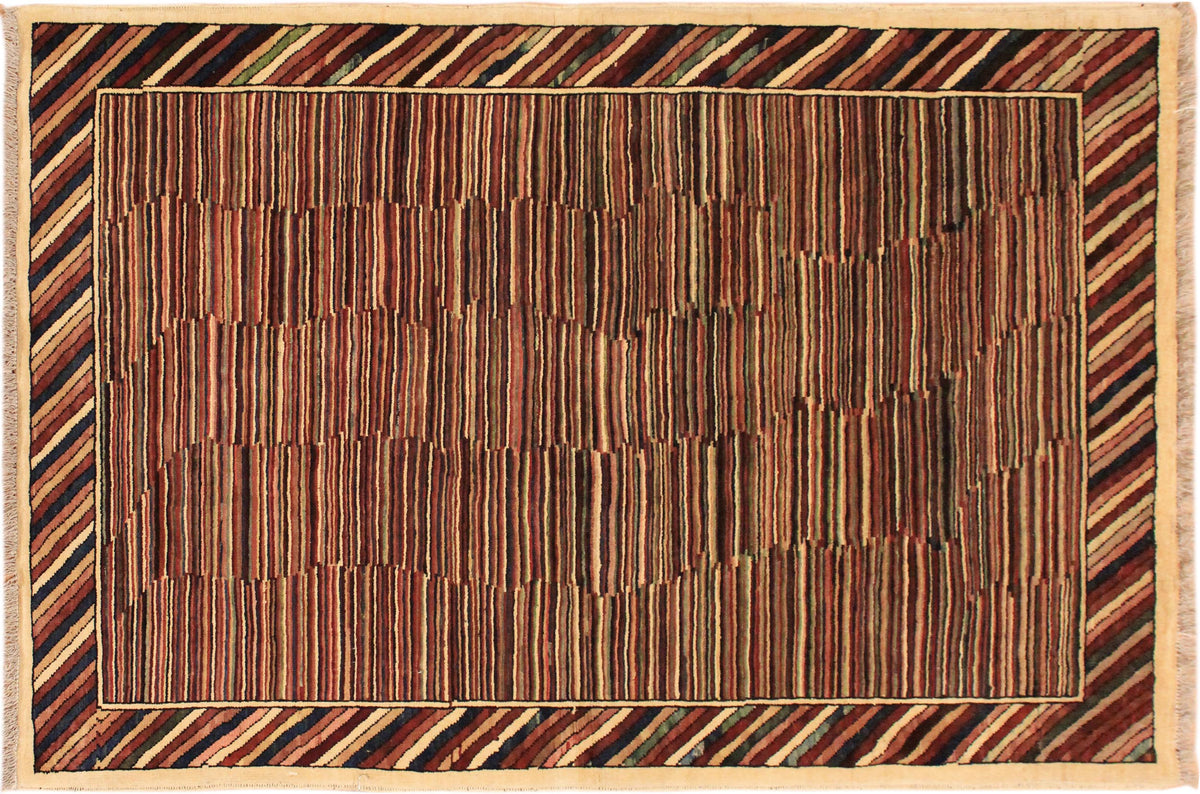 handmade Modern Gabbeh Blue Red Hand Knotted RECTANGLE 100% WOOL area rug 3' x 5'