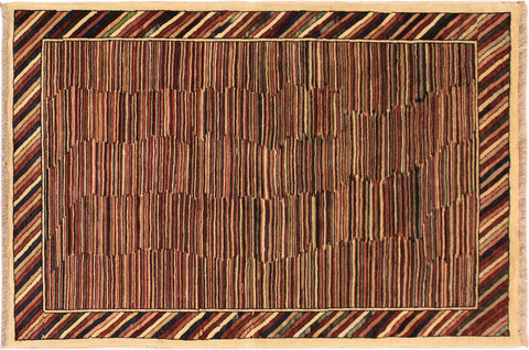 handmade Modern Gabbeh Blue Red Hand Knotted RECTANGLE 100% WOOL area rug 3' x 5'