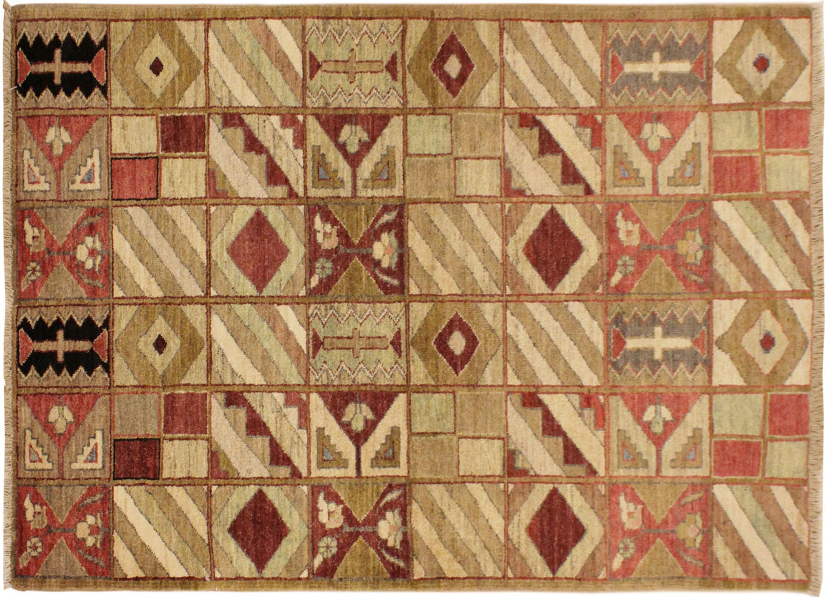 handmade Modern Gabbeh Beige Red Hand Knotted RECTANGLE 100% WOOL area rug 3' x 5'