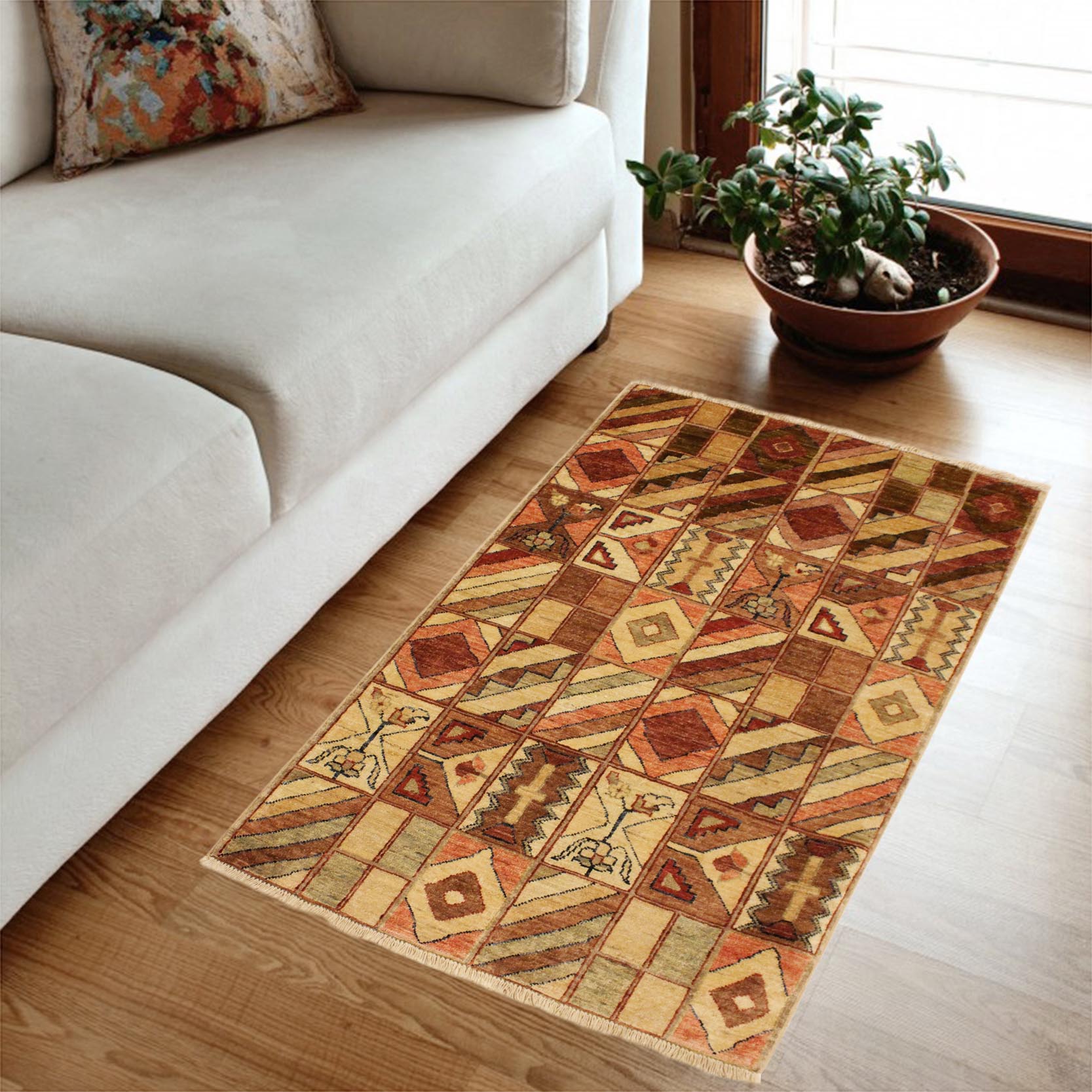 handmade Modern Gabbeh Beige Brown Hand Knotted RECTANGLE 100% WOOL area rug 3' x 5'
