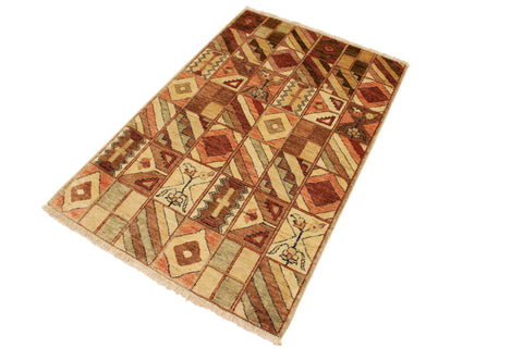handmade Modern Gabbeh Beige Brown Hand Knotted RECTANGLE 100% WOOL area rug 3' x 5'