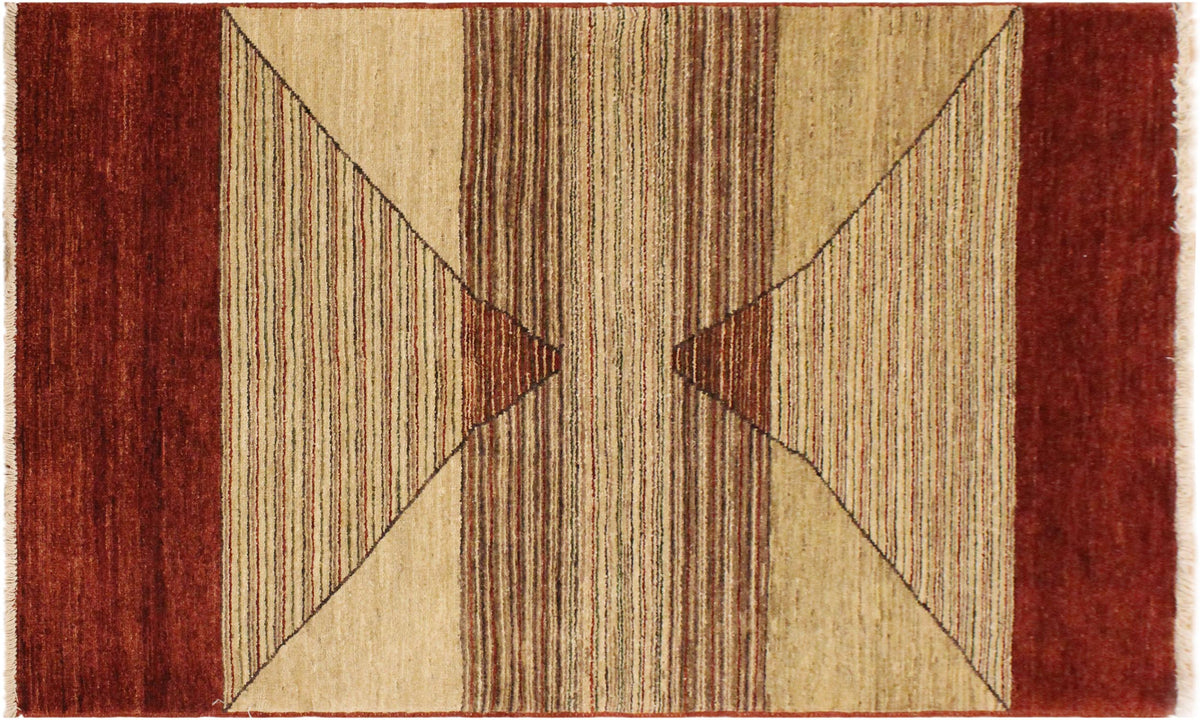 handmade Modern Gabbeh Beige Red Hand Knotted RECTANGLE 100% WOOL area rug 3' x 5'
