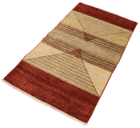 handmade Modern Gabbeh Beige Red Hand Knotted RECTANGLE 100% WOOL area rug 3' x 5'