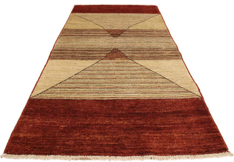 handmade Modern Gabbeh Beige Red Hand Knotted RECTANGLE 100% WOOL area rug 3' x 5'