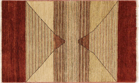 handmade Modern Gabbeh Beige Red Hand Knotted RECTANGLE 100% WOOL area rug 3' x 5'