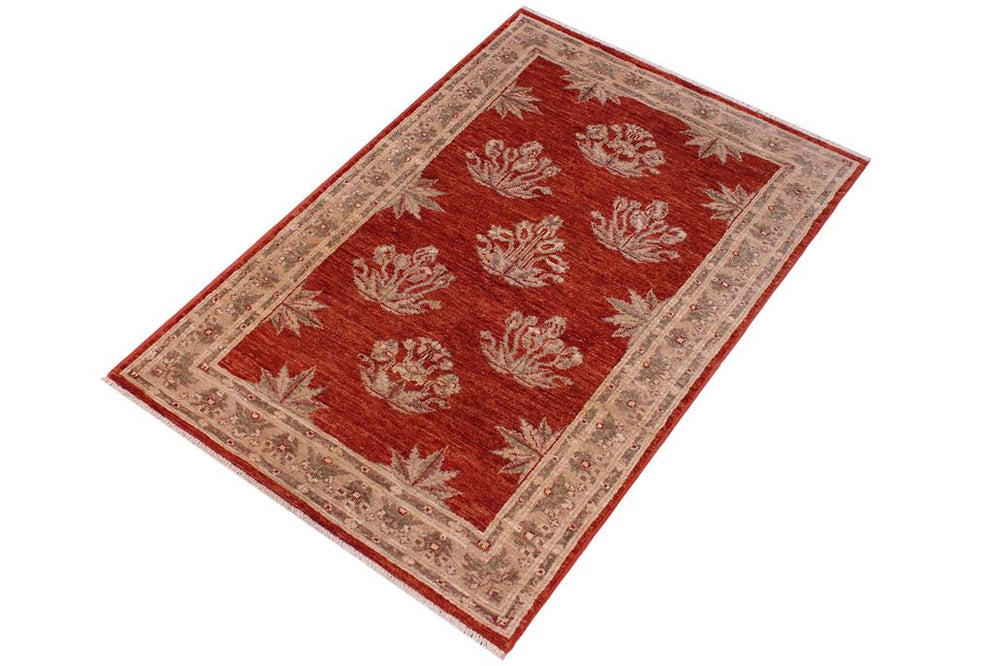 handmade Transitional Kafkaz Red Tan Hand Knotted RECTANGLE 100% WOOL area rug 3X5