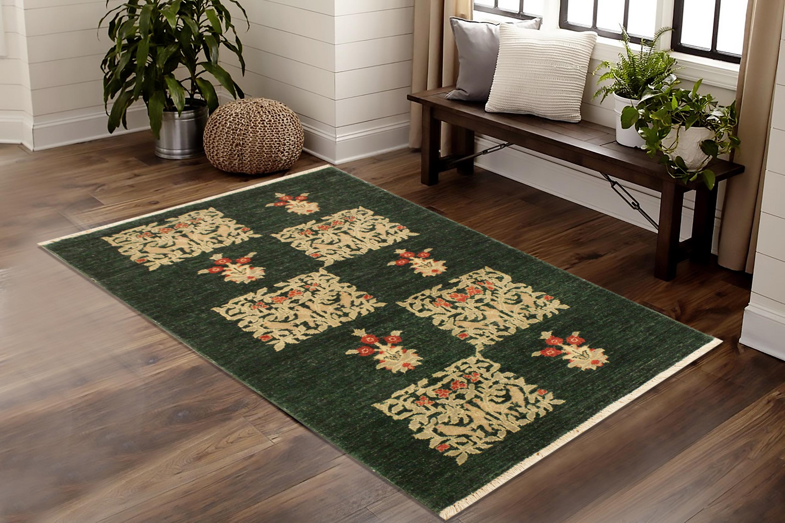 handmade Modern Drake Green Rust Hand Knotted RECTANGLE 100% WOOL area rug 3' x 5'