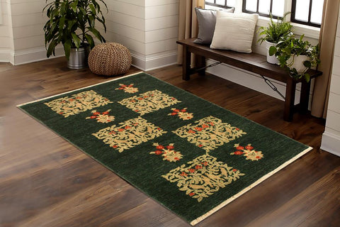handmade Transitional Drake Green Rust Hand Knotted RECTANGLE 100% WOOL area rug 3X5