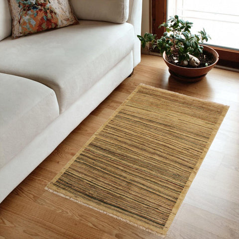 handmade Modern Gabbeh Beige Green Hand Knotted RECTANGLE 100% WOOL area rug 3' x 5'