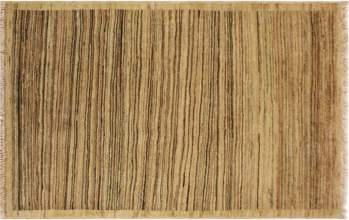 handmade Modern Gabbeh Beige Green Hand Knotted RECTANGLE 100% WOOL area rug 3' x 5'