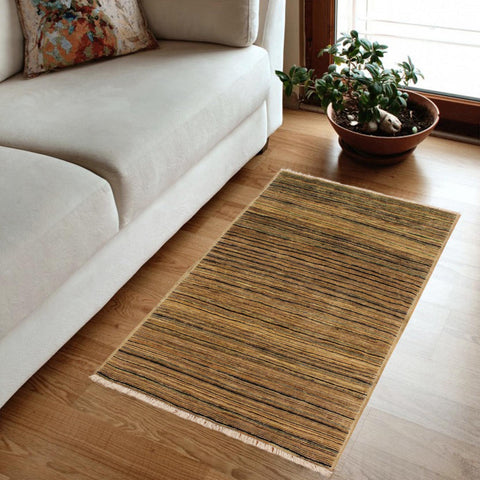 handmade Modern Gabbeh Beige Green Hand Knotted RECTANGLE 100% WOOL area rug 3' x 5'