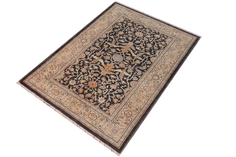 handmade Traditional Kafkaz Charcoal Tan Hand Knotted RECTANGLE 100% WOOL area rug 3x5