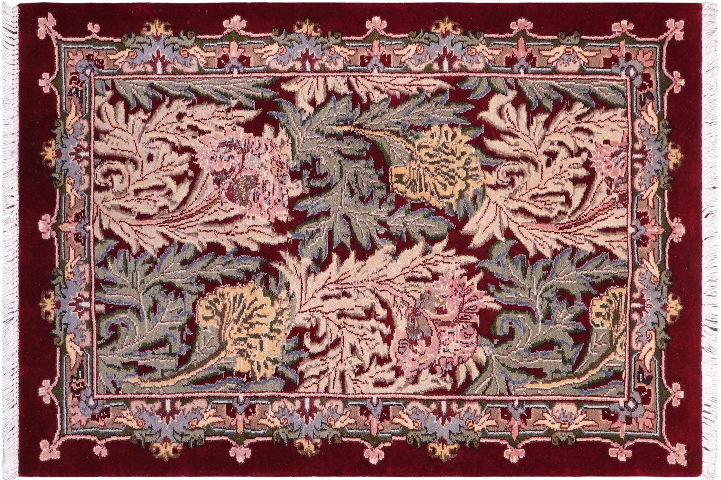 handmade Transitional Tulip Red Red Hand Knotted RECTANGLE 100% WOOL area rug 2x4