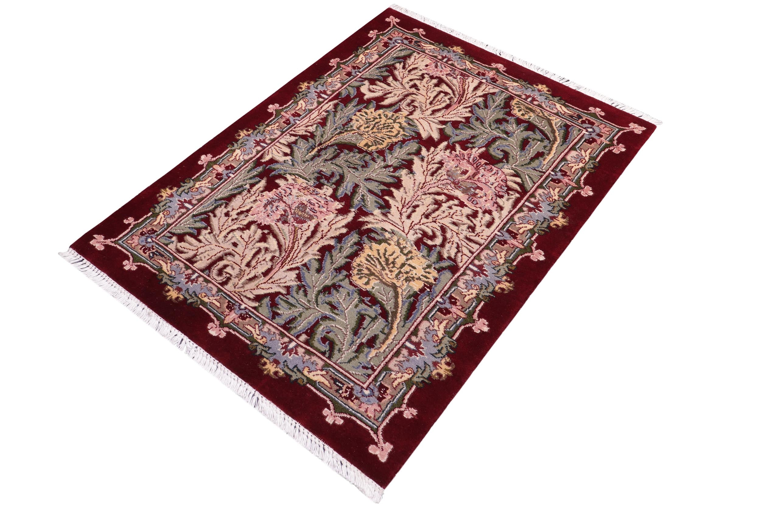 handmade Transitional Tulip Red Red Hand Knotted RECTANGLE 100% WOOL area rug 2x4