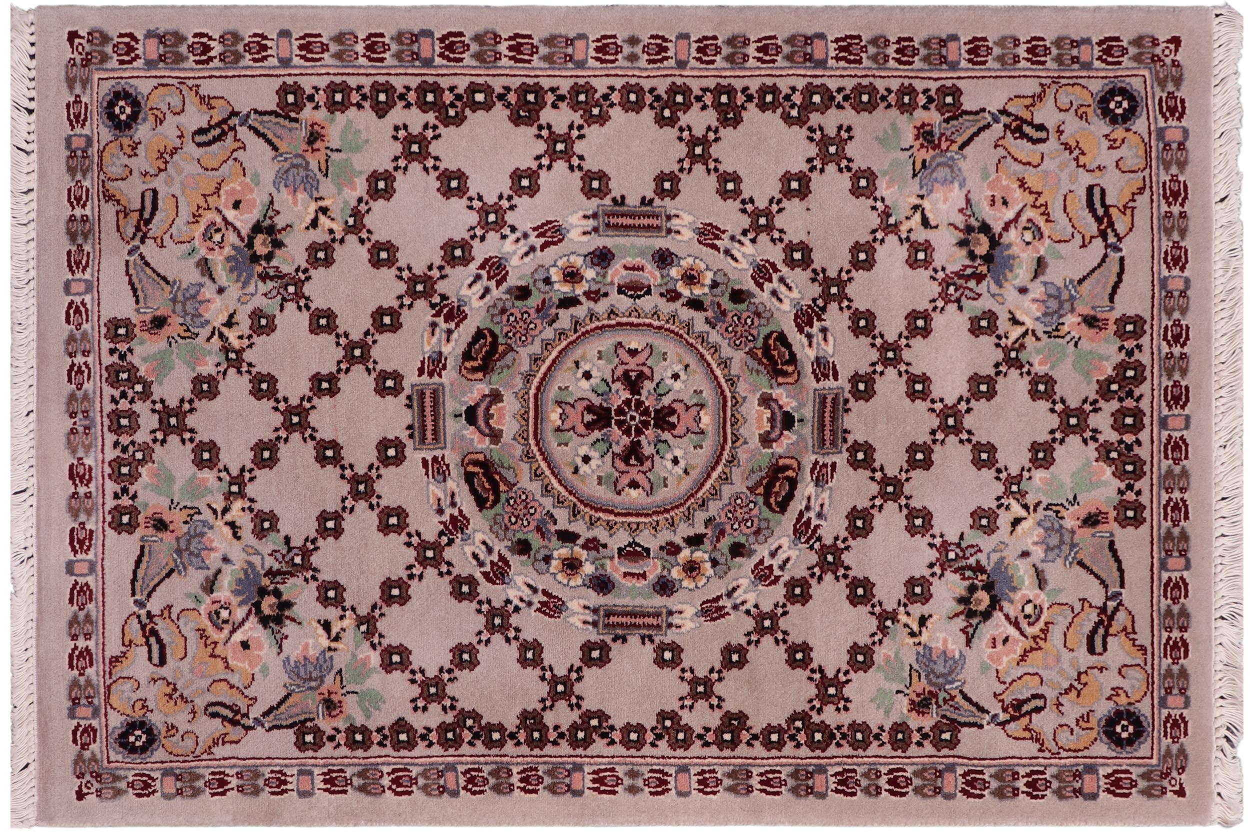 handmade Traditional Golden Gray Gray Hand Knotted RECTANGLE 100% WOOL area rug 2x3