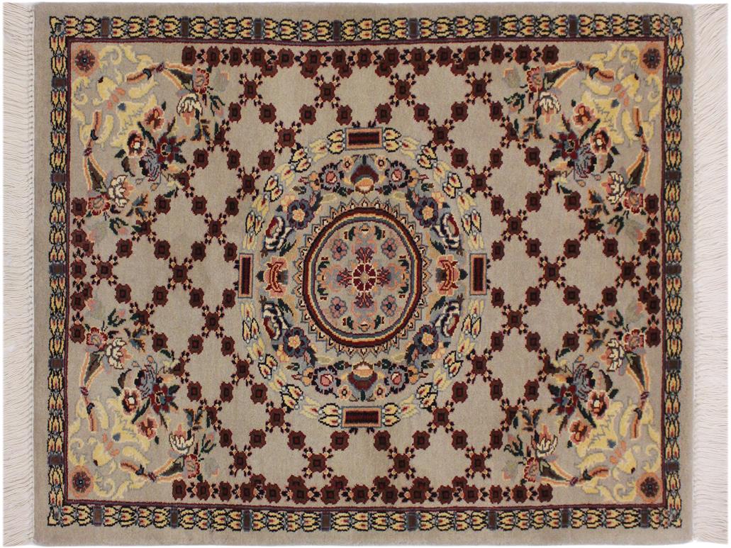 handmade Traditional B/2 Taupe Yellow Hand Knotted RECTANGLE 100% WOOL area rug 2x3