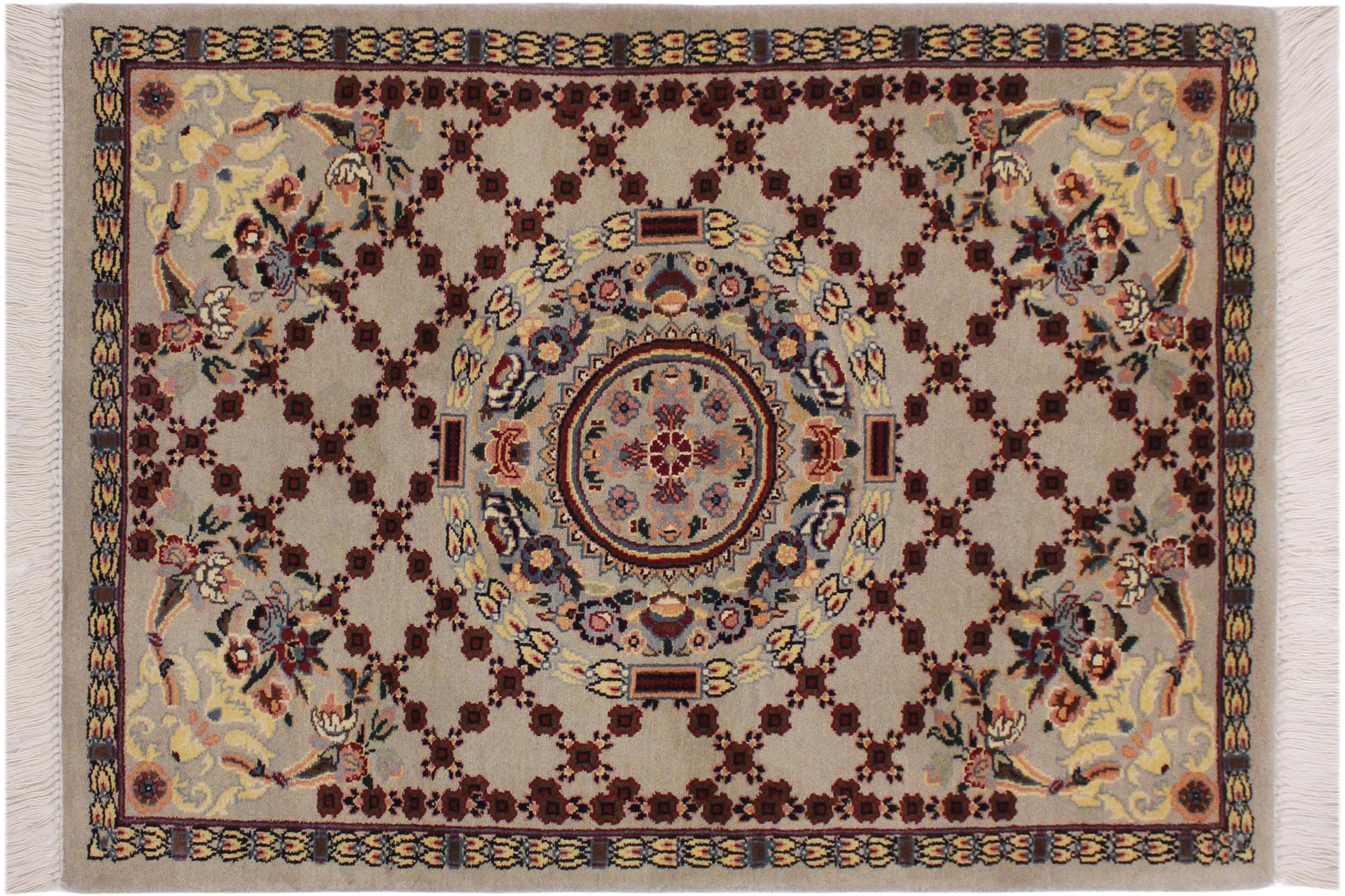 handmade Traditional B/2 Taupe Yellow Hand Knotted RECTANGLE 100% WOOL area rug 2x3