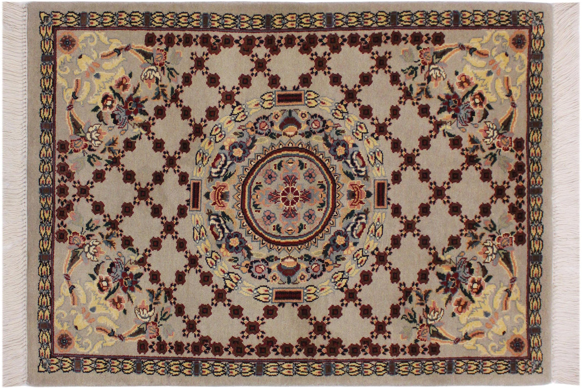 handmade Traditional B/2 Taupe Yellow Hand Knotted RECTANGLE 100% WOOL area rug 2x3