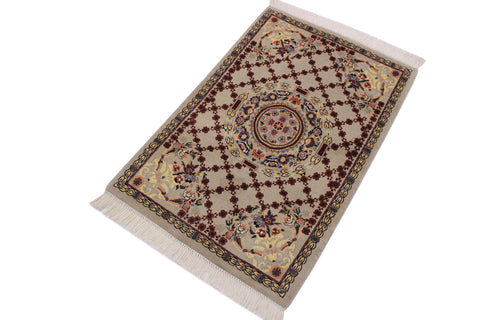 handmade Traditional B/2 Taupe Yellow Hand Knotted RECTANGLE 100% WOOL area rug 2x3