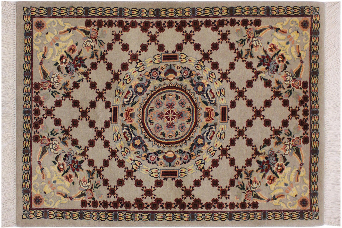 handmade Traditional B/2 Taupe Yellow Hand Knotted RECTANGLE 100% WOOL area rug 2x3