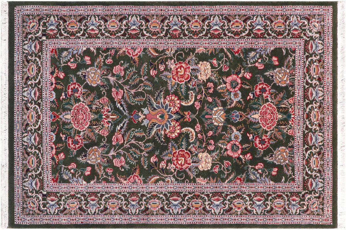 handmade Traditional Gasvin Green Pink Hand Knotted RECTANGLE 100% WOOL area rug 2x4