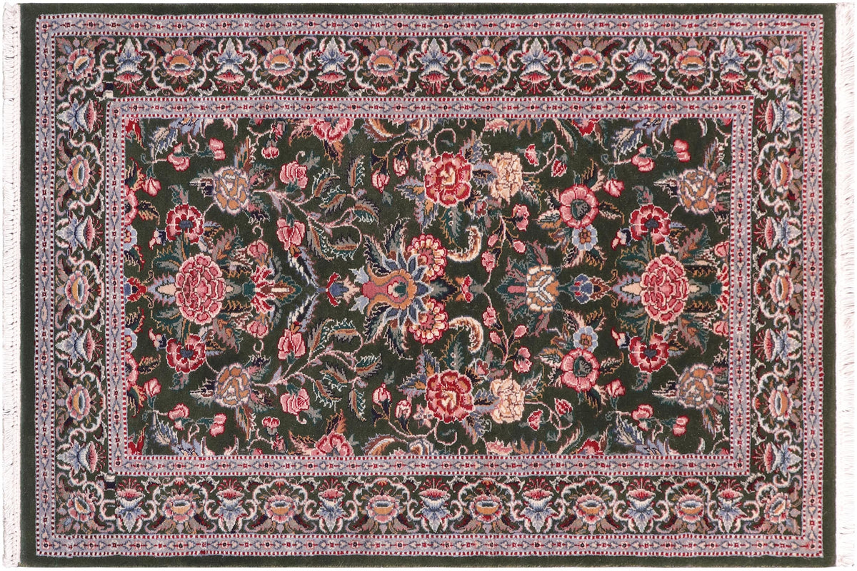 handmade Traditional Gasvin Green Pink Hand Knotted RECTANGLE 100% WOOL area rug 2x4